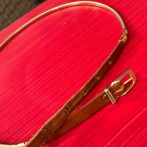 Vintage Ronci Brown Leather & Gold Snake Chain Skinny Belt (Adjustable)